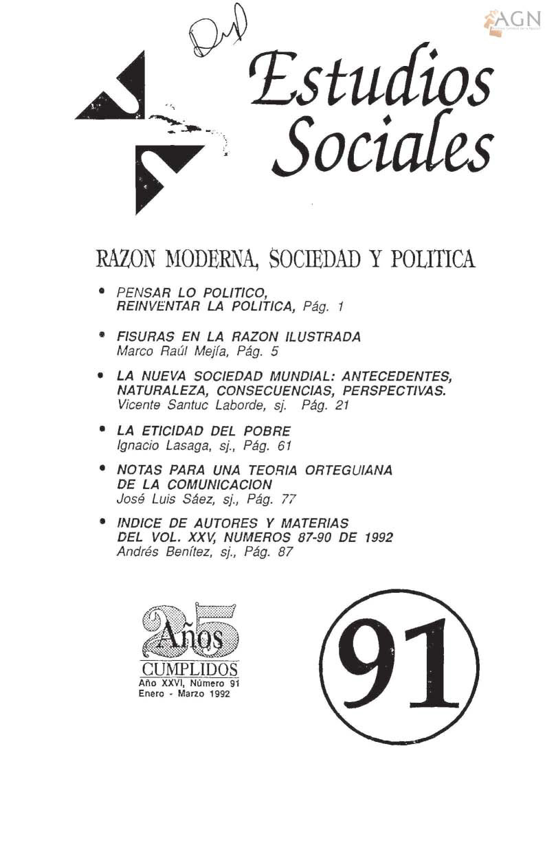 						Ver Vol. 26 Núm. 91 (1993): Razón moderna, sociedad y política
					