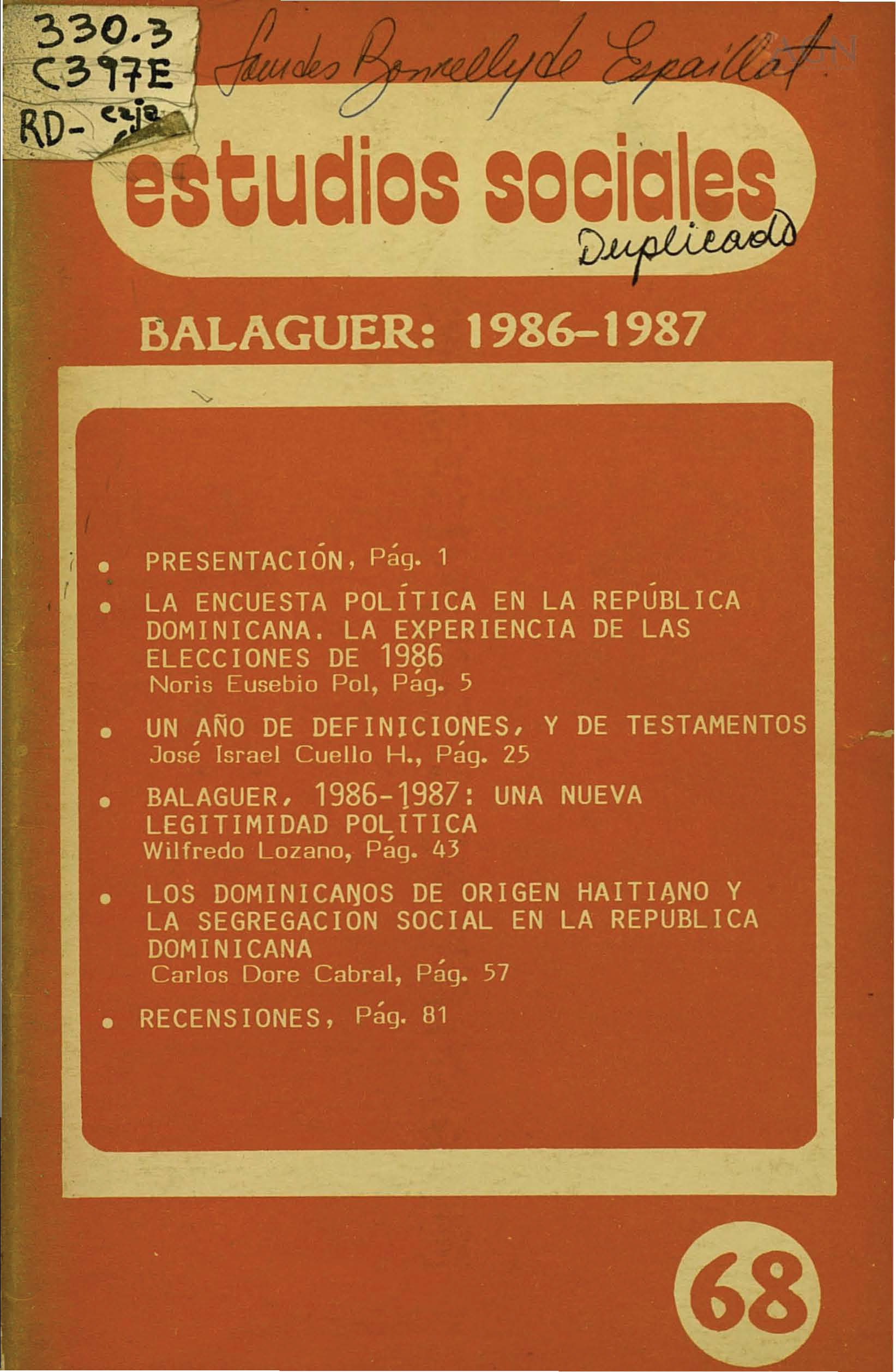 						View Vol. 20 No. 68 (1987): Balaguer: 1986-1987
					