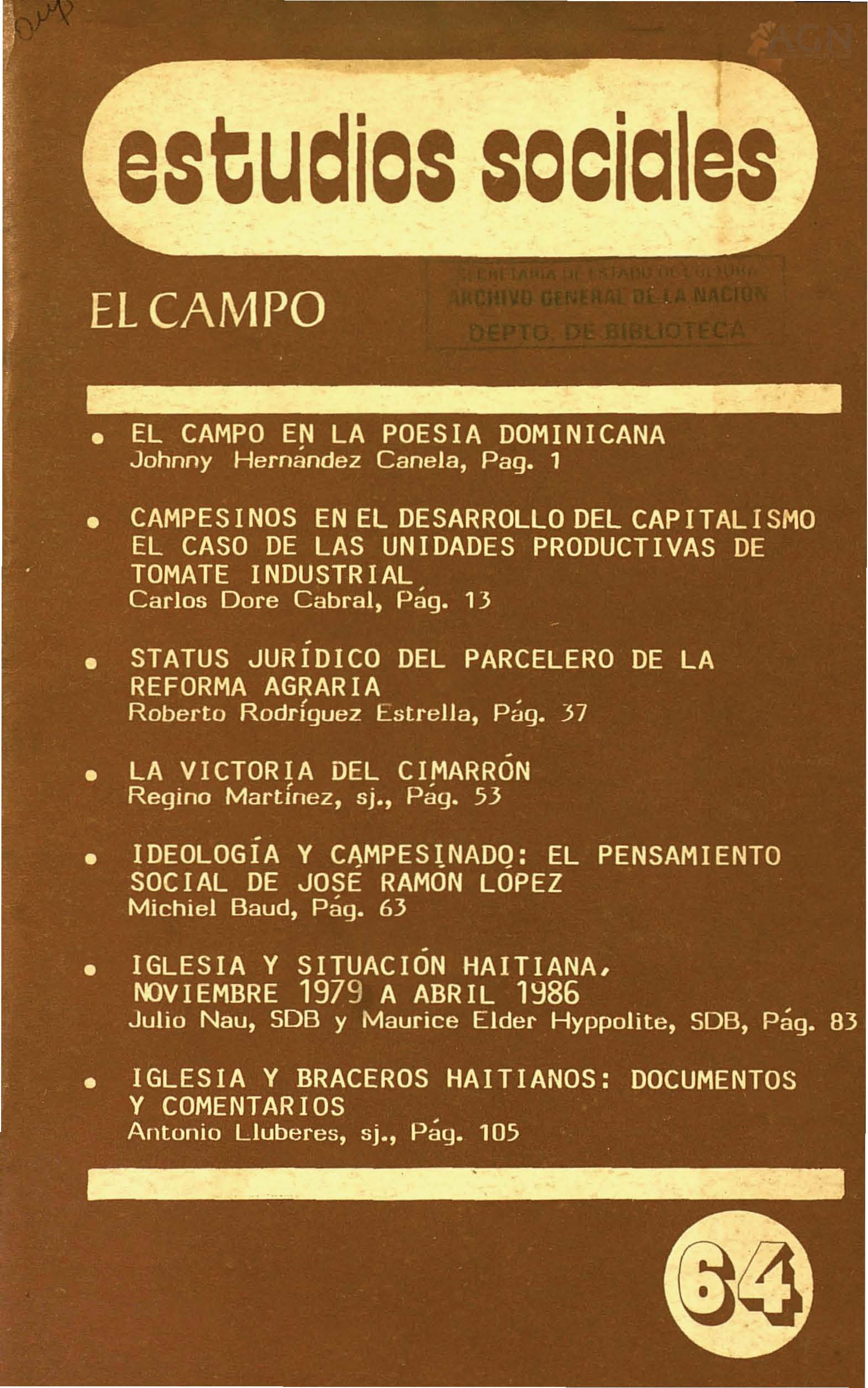 						Ver Vol. 19 Núm. 64 (1986): El Campo
					