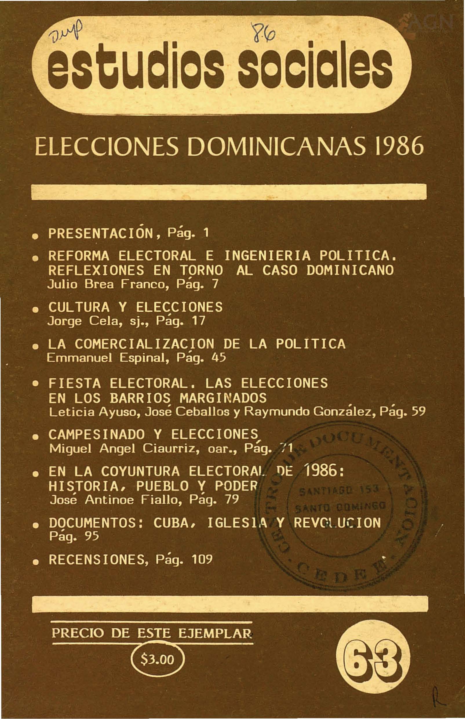 						Ver Vol. 19 Núm. 63 (1986): Elecciones Dominicanas 1986
					